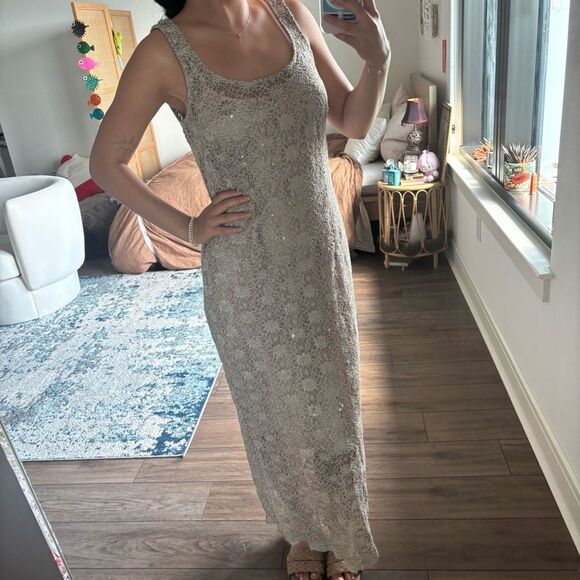 Vintage lace cream maxi dress gown size large - Picture 1 of 5